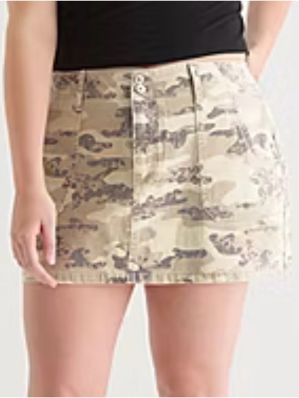 New Juniors Arizona Camo Print Low-Rise Denim Mini Skirt With Built-in Shorts